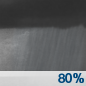 Saturday Night: Showers.  Low around 49. Chance of precipitation is 80%.