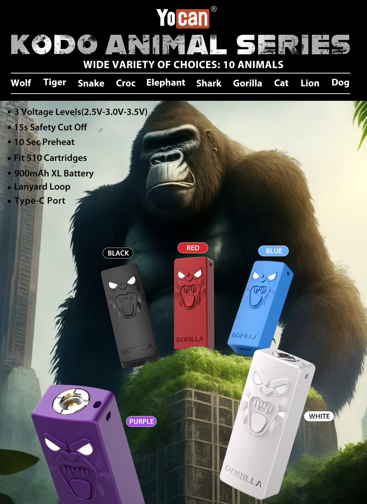 Yocan Kodo Animal series CBD battery features