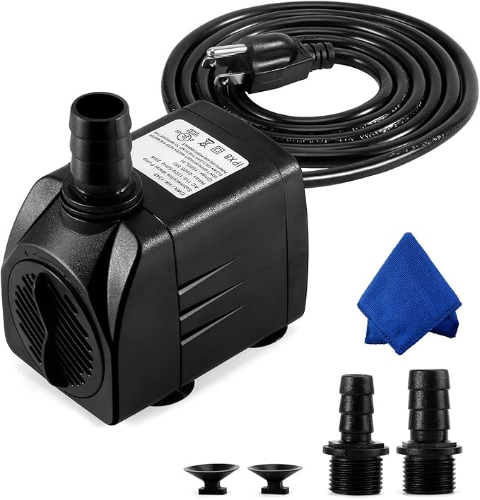 CWKJ Fountain Pump, 400GPH Submersible Water Pump, Durable 25W Outdoor Fountain Water Pump with 6.5ft Power Cord, 3 Nozzles for Aquarium, Pond, Fish Tank, Water Pump Hydroponics, Backyard Fountain