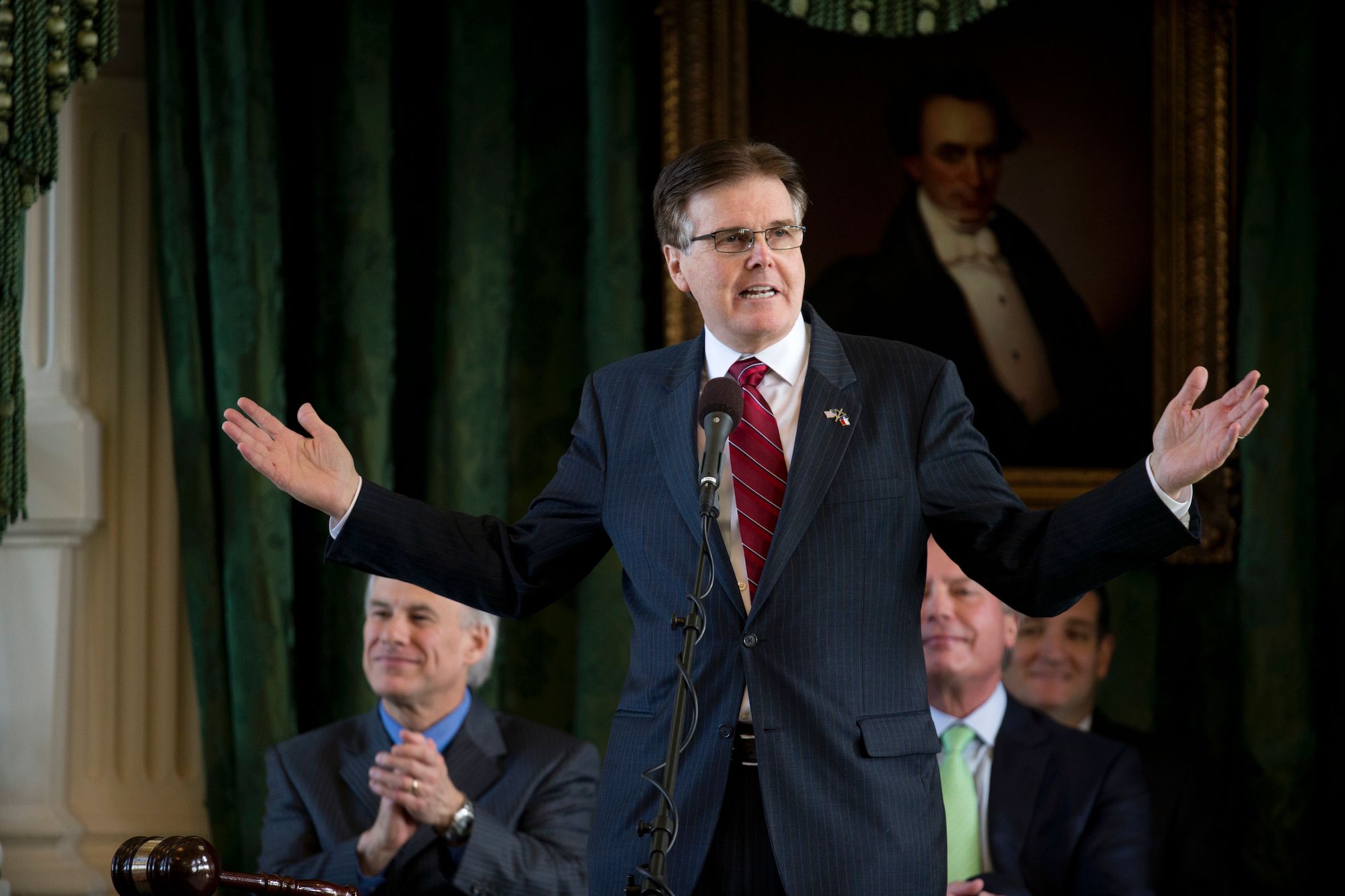 Sen. Dan Patrick of Houston speaks in the Texas Senate chamber where he will take over as Lt. Governor of Texas on...