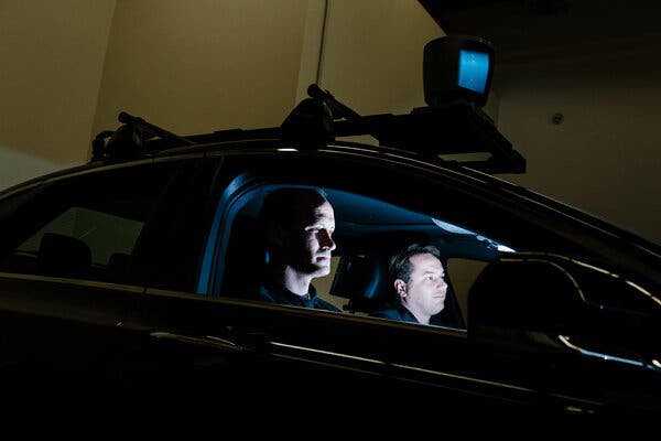 Sterling Anderson, left, and Chris Urmson at Aurora Innovation, a start-up founded by three veterans of autonomous vehicle research, including Mr. Urmson.